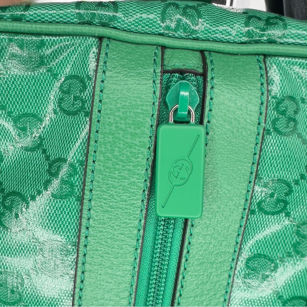 0430JPL New Gucci GG Web Duffle Bag in Green GG Supreme Crystal Coated Canvas - Picture 6 of 8